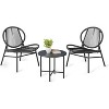 Acekool 3-Piece Outdoor Patio Bistro Set,Powder-Coated Steel Chairs & Side Table, Weather-Resistant Black Furniture for Garden, Balcony, Backyard - 2 of 4