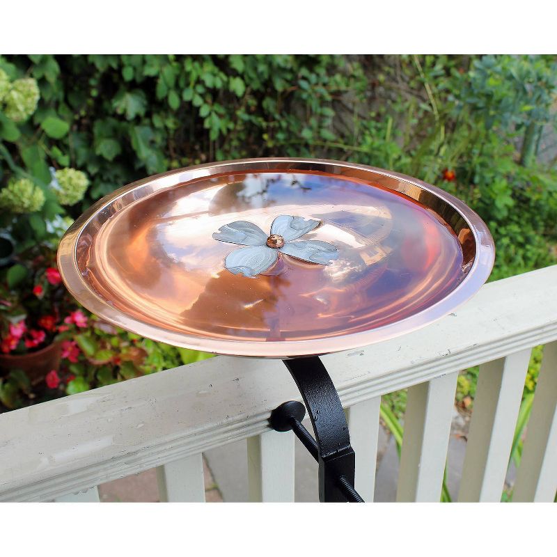 7.5&#34; Dogwood Garden Birdbath with Over Rail Bracket Copper Plated and Colored Patina Finish - ACHLA Designs, 5 of 7