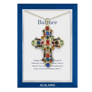 Anna-Kaci Stained Glass Rhinestone Patonce Cross Necklace with Message Card & Envelope Jewelry Gift - 1 of 4