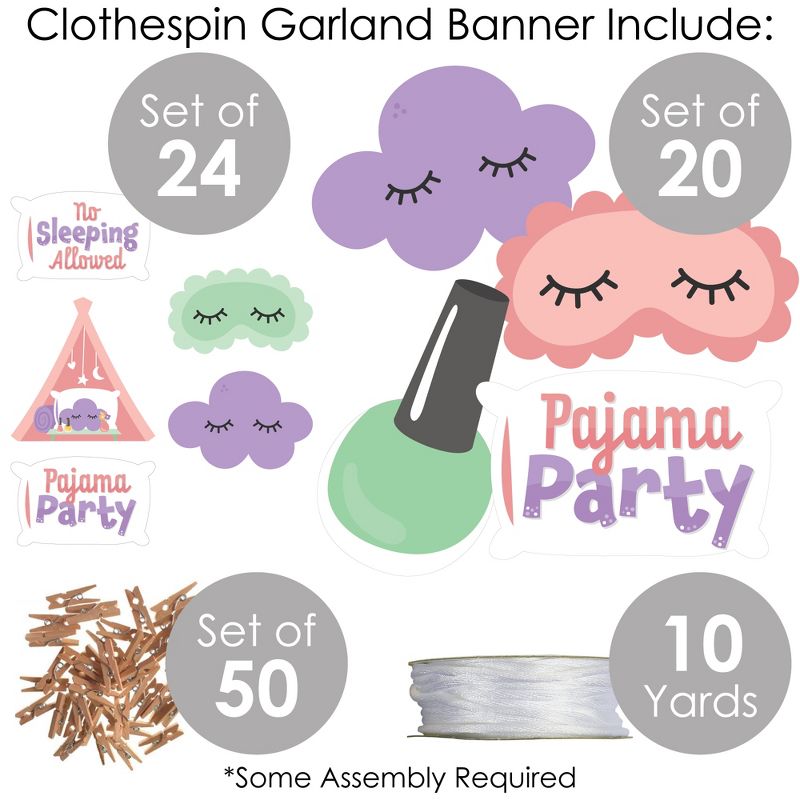 Big Dot of Happiness Pajama Slumber Party - Girls Sleepover Birthday Party DIY Decorations - Clothespin Garland Banner - 44 Pieces, 5 of 8