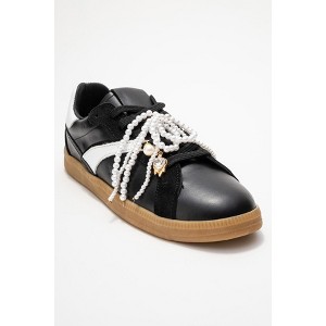Taren - Black Leather Pearl Buckle Sneakers (Women) | Forever & Always Shoes - 1 of 4
