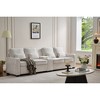 114" Upholstered 4-Seat Sofa with Console, 2 Cup Holders, 3 Wired USB Ports, Linen Fabric Couch with 4 Pillows, Modern Sofa for Living Room, Apartment - 3 of 4