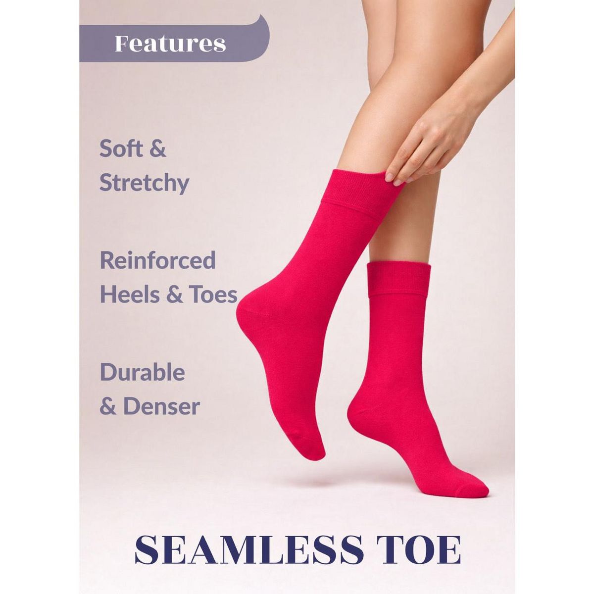 Hugh Ugoli Women's Soft Crew Dress Socks Seamless Toe Non-Binding Lightweight (3 Pairs) - thumbnail 9