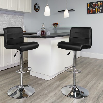Black Vinyl Adjustable Height Swivel Bar Stool with Chrome Base