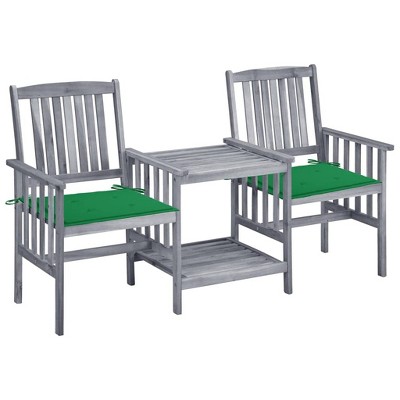 vidaXL Solid Acacia Wood Patio Chairs with Tea Table and Cushions - Bistro Set for Garden and Patio