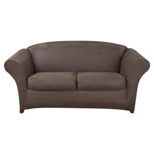 Ultimate Stretch Leather Loveseat Slipcover Weathered Brown - Sure Fit