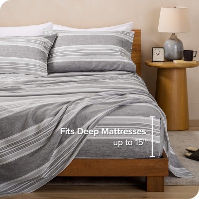 Twin Heather Charcoal Stripe Microfiber Sheet Set