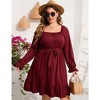 WhizMax Women's plus size Dress Casual Square Neck Dress Puff Long Sleeve Dresses High Waist Ruffle Midi Dress with Belt - 2 of 4
