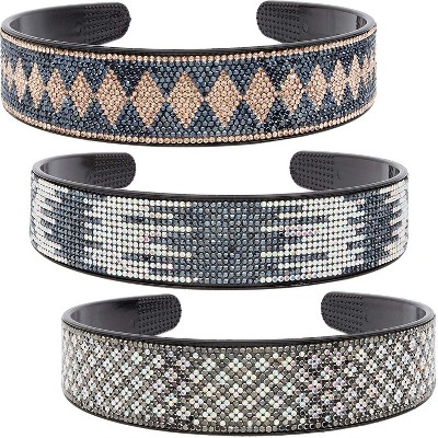 Juvale 3-Pack Crystal Beaded Rhinestone Headbands Wide Band for Women Hair Accessories, 3 Designs