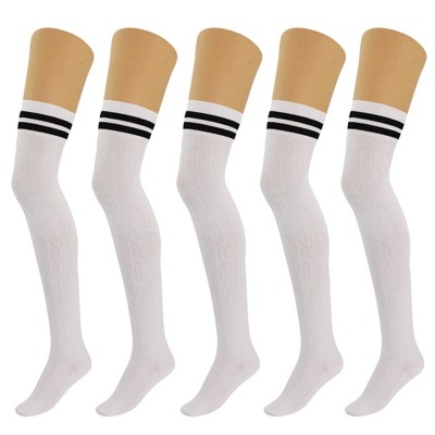 5 Pairs Over-the-Knee Thigh-High Cotton Socks for Women – Warm Boot Leg Warmers, Soft & Stretchy Knit Stockings