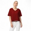 Anna-Kaci Women's Short Sleeve V-Neck Blouse with Gathered Shoulder Detail and Long Neck Tie Accent - 4 of 4