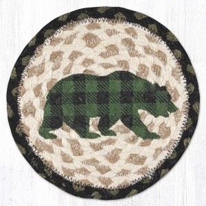 Earth Rugs Green Plaid Bear Round 7" Coaster – Cabin, Lodge & Woodland Style - 1 of 3