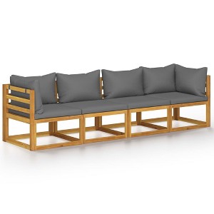 vidaXL Solid Acacia Wood 4-Seater Patio Sofa w/Cushions - Outdoor Garden Seating Set, Dark Gray, Modular Design - 1 of 4