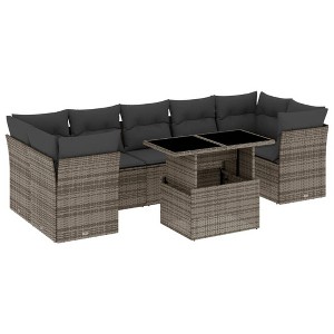 vidaXL 8 Piece Patio Sofa Set with Cushions - Gray Poly Rattan - 1 of 4