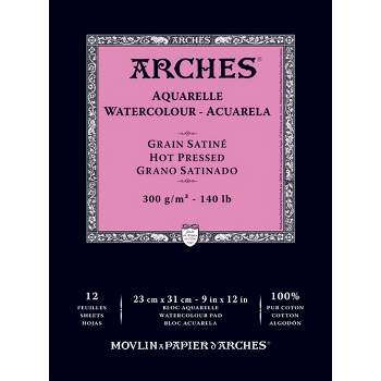 Arches Aquarelle Watercolor Pad, 9 x 12 Inches, Hot Press, 140 lb, White, 12 Sheets