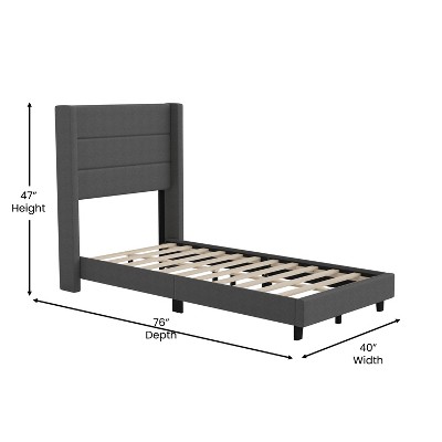 Twin Wood Frame Bed with Tufted Linen Upholstered Headboard