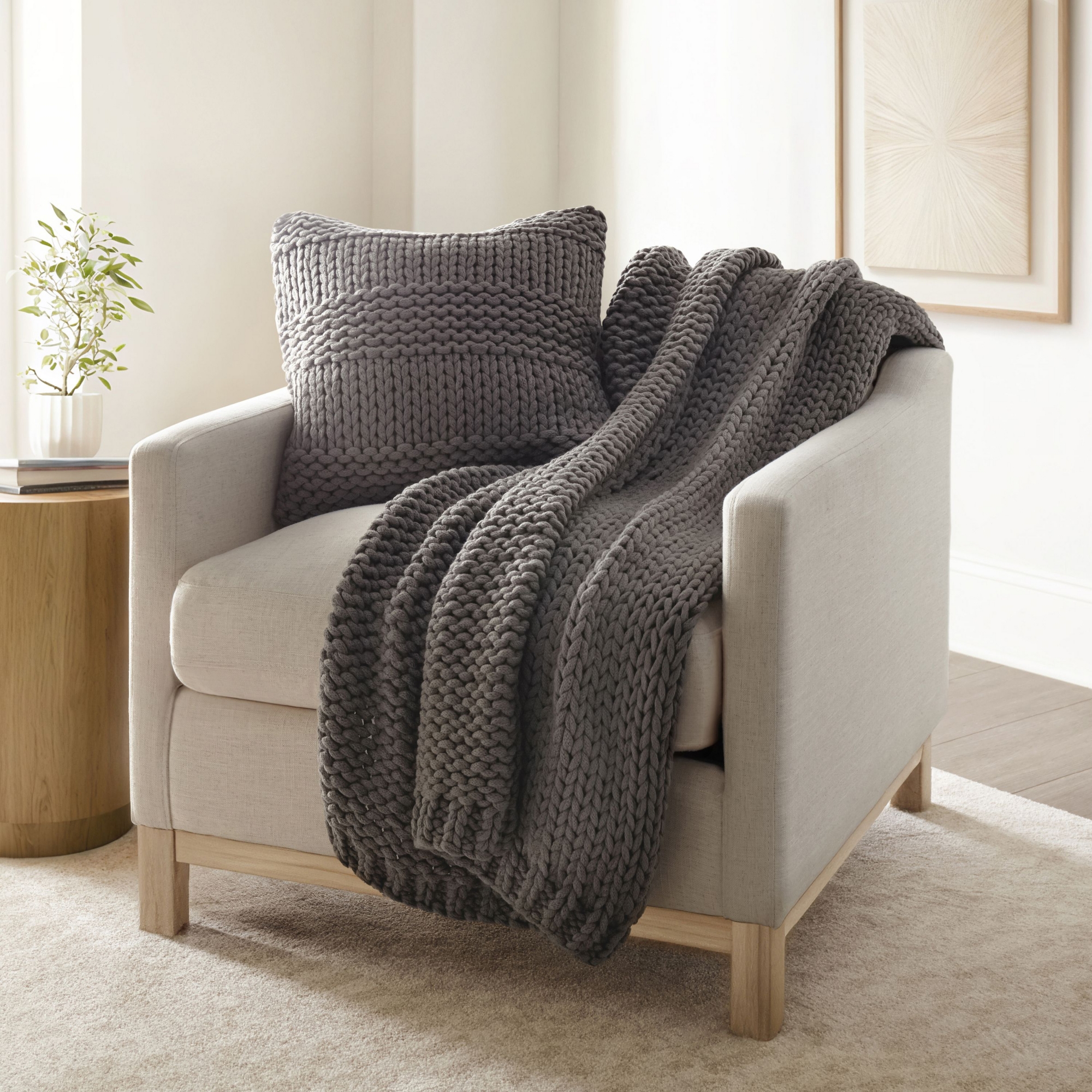 Cozy Chunky Knit Throw Pillow Cover And Pillow Insert - Becky Cameron, Gray, One Size