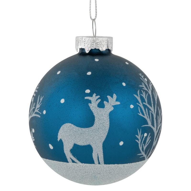 Northlight 4ct Blue Glass Ball Christmas Ornaments with Glitter Reindeer 3", 5 of 7