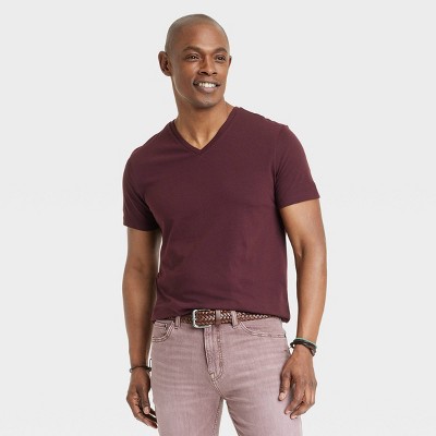 Mens maroon v neck t shirt sale