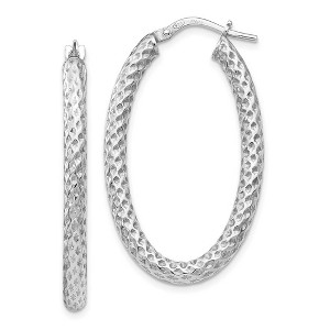 Black Bow Jewelry 3mm Textured Oval Hoop Earrings in Sterling Silver, 35mm (1 3/8 in) - 1 of 4