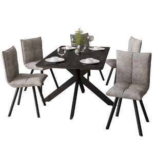 LeisureMod Ravenna 5-Piece Dining Set 63" Rectangular Dining Table with Ebony MDF Top and 4 Leather Side Chairs - 1 of 4