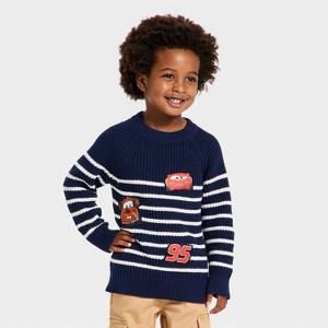 Toddler Boys' Disney Cars Lightning McQueen Chunky Knit Sweater - Navy Blue - 1 of 4