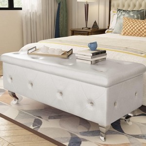 Hooseng End of Bed Storage Bench Safety,  PU Storage Bench with Button Tufted, Storage Ottoman Bench with Flipping Lid and Storage - 1 of 4
