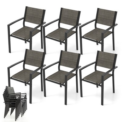 Tangkula Patio Chair Set of 6 w/Breathable Fabric Seat & Heavy-Duty Metal Frame Armchairs