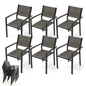 Tangkula Patio Chair Set of 6 w/Breathable Fabric Seat & Heavy-Duty Metal Frame Armchairs - 1 of 4