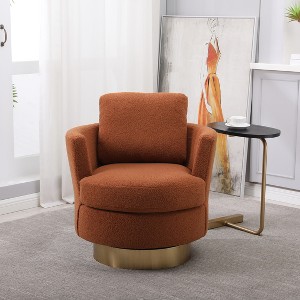 Teddy Fabric Swivel Bucket Chair, Living Room Armchair with Gold Metal Base - ModernLuxe - 1 of 4