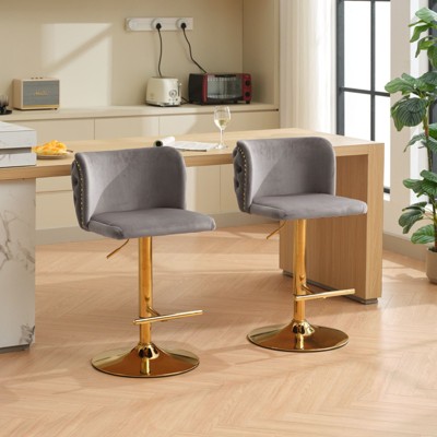 CAVINAS 25"-33"Swivel Bar Stools with Back Tufted,Set of 2,Upholstery Counter Height Barstools with Footrest,Adjustable Seat Height,PU Leather