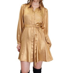 Women's Button Down Skirt Mini Dress - current air - 1 of 4
