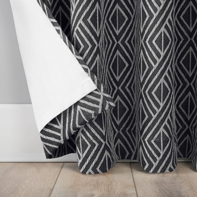 Black Geometric Polyester Blackout Grommet Curtain Panel