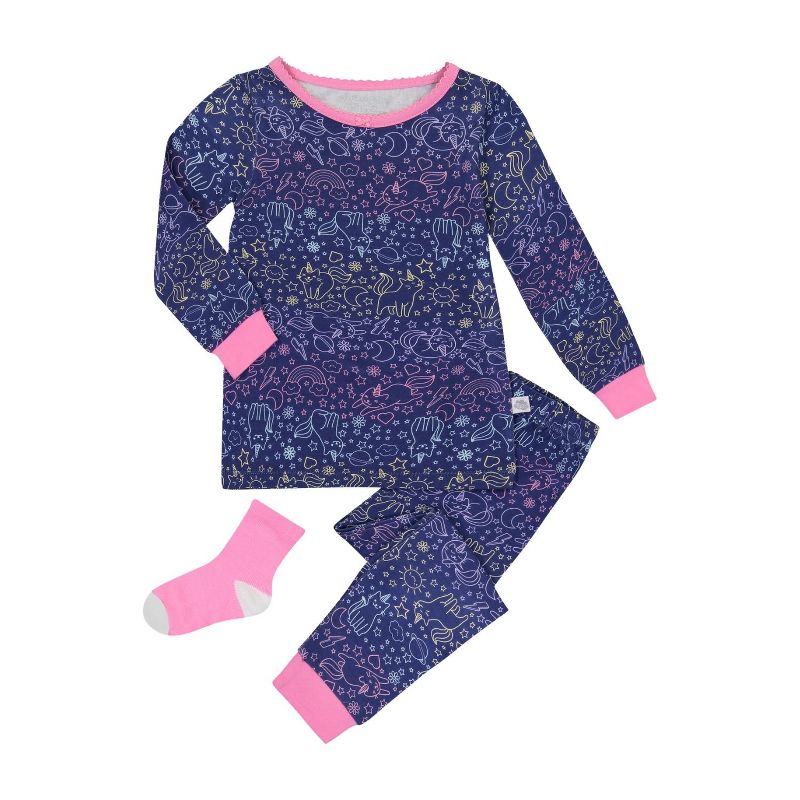 Sleep On It Infant & Toddler Girls 2-Piece Super Soft Jersey Snug-Fit Pajama Set with Matching Socks, 1 of 7