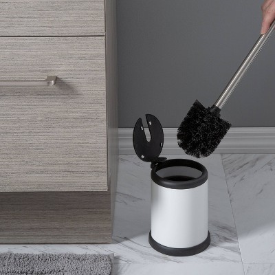 White Stainless Steel Self-Closing Lid Toilet Brush Holder