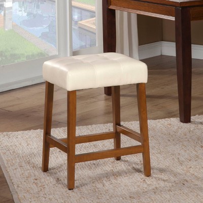 24" Faux Leather Square Counter Height Barstool Cream - HomePop