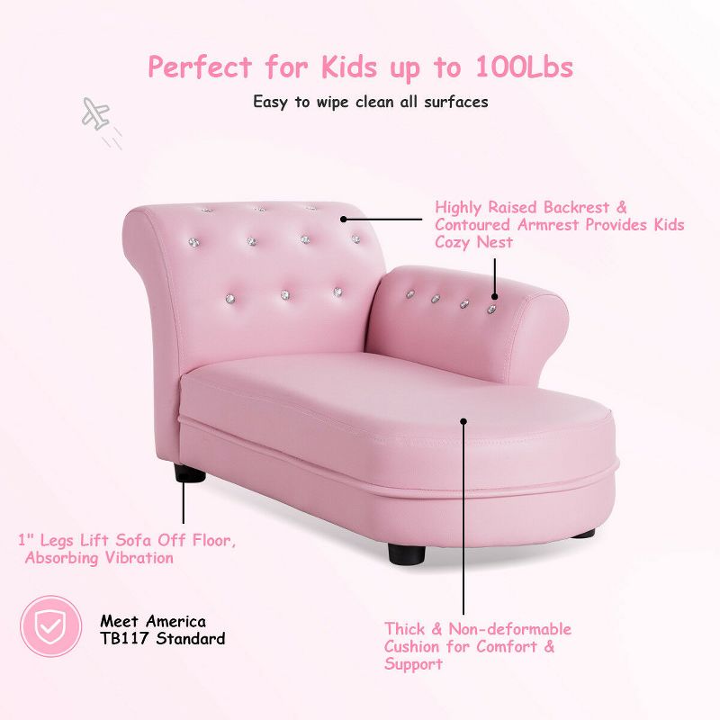 Pink Kids Sofa Chaise Lounge Armrest Chair Relax Couch Bedroom Living Room, 4 of 11