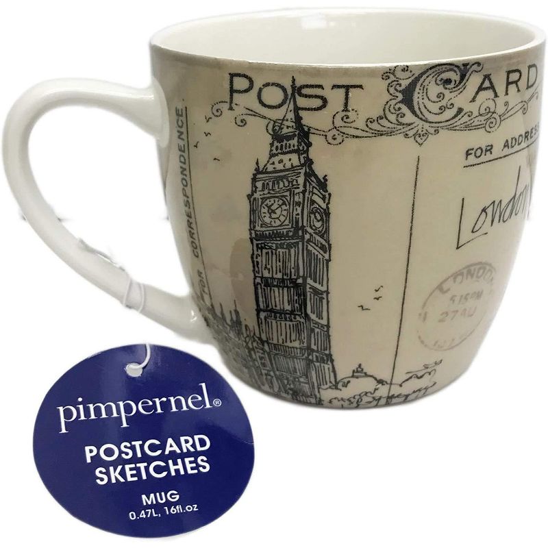 Pimpernel Postcard Sketches Mug, 16 Oz Coffee Cup, Porcelain Large Tea, Espresso, and Hot Cocoa Mug with Handle, 2 of 4
