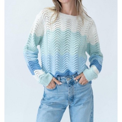 Women's Ariella Scalloped Striped Sweater - SIX/FIFTY