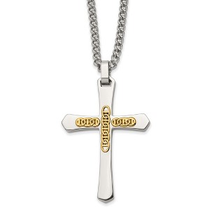 Black Bow Jewelry Stainless Steel & 14k Yellow Gold Accent Cross Necklace, 24 Inch - 1 of 4