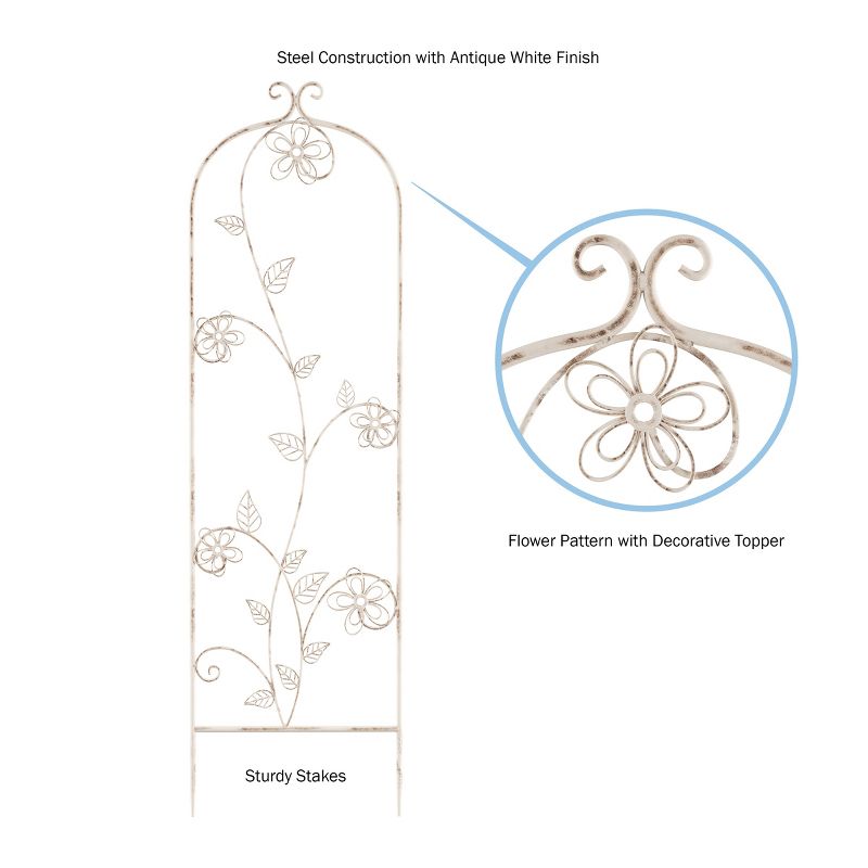 Garden Trellis- For Climbing Plants- Decorative Flower Stem Metal Panel-For Vines, Roses, Vegetable Plants & Flowers by Pure Garden (Antique White), 2 of 6