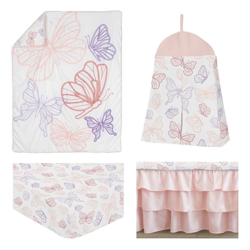 Sweet Jojo Designs Girl Baby Crib Bedding Set - Butterfly Pink Purple White 4pc, 2 of 7