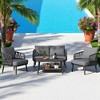 4-Piece Outdoor Conversation Set with Woven Rope U-Shaped Backrest, Acacia Wood Coffee Table, Water-Repellent Cushions - 2 of 4