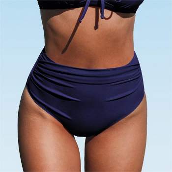 Women's Solid Shirred High Waist Bikini Bottom - Cupshe