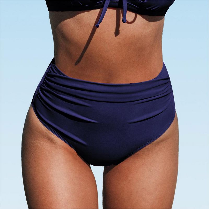 Women's Solid Shirred High Waist Bikini Bottom - Cupshe, 1 of 8