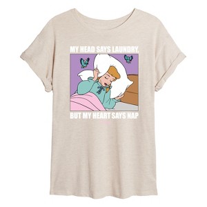 Women's - Disney - Head Says Laundry, Heart Says Nap Oversized Graphic T-Shirt - 1 of 4