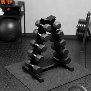 350 lb Rubber Hex Dumbbell Set (25-45 lb) with Non-Slip Black Rack for Strength Training - 1 of 4
