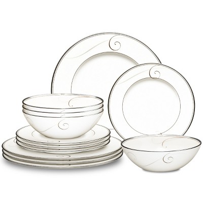 Noritake Platinum Wave 12-Piece Dinnerware Set, Service for 4
