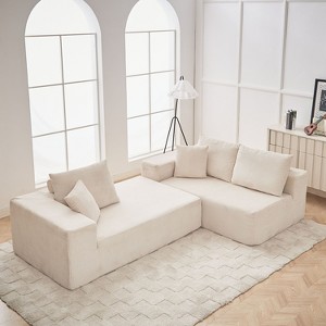 L-Shaped Modern Corduroy Sectional Sofa Set with 5 Pillows, 110" Modular Sofa for Living Room or Bedroom, Free Combination Design with Right Chaise - 1 of 4