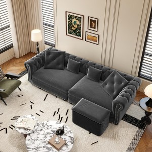 Whisen Velvet 3-in-1 King Size Pull-Out Sofa Bed & Convertible Sleeper Sofa with Movable Ottoman, Tufted Design - 1 of 4